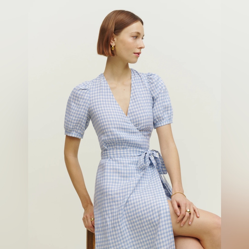Reformation Weiss Linen Dress | Light Blue Gingham